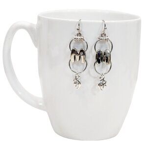 Alphabet Initial Letter M Earrings Silver Rhinestone Charms